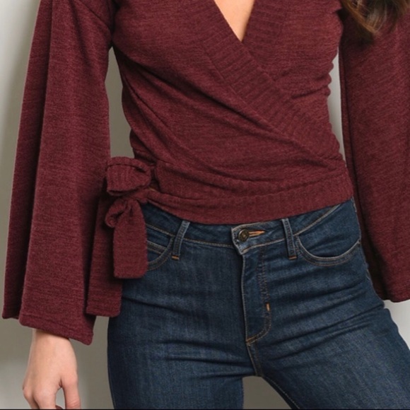 LAST!Burgundy Wrap and Tie Top - Picture 2 of 3
